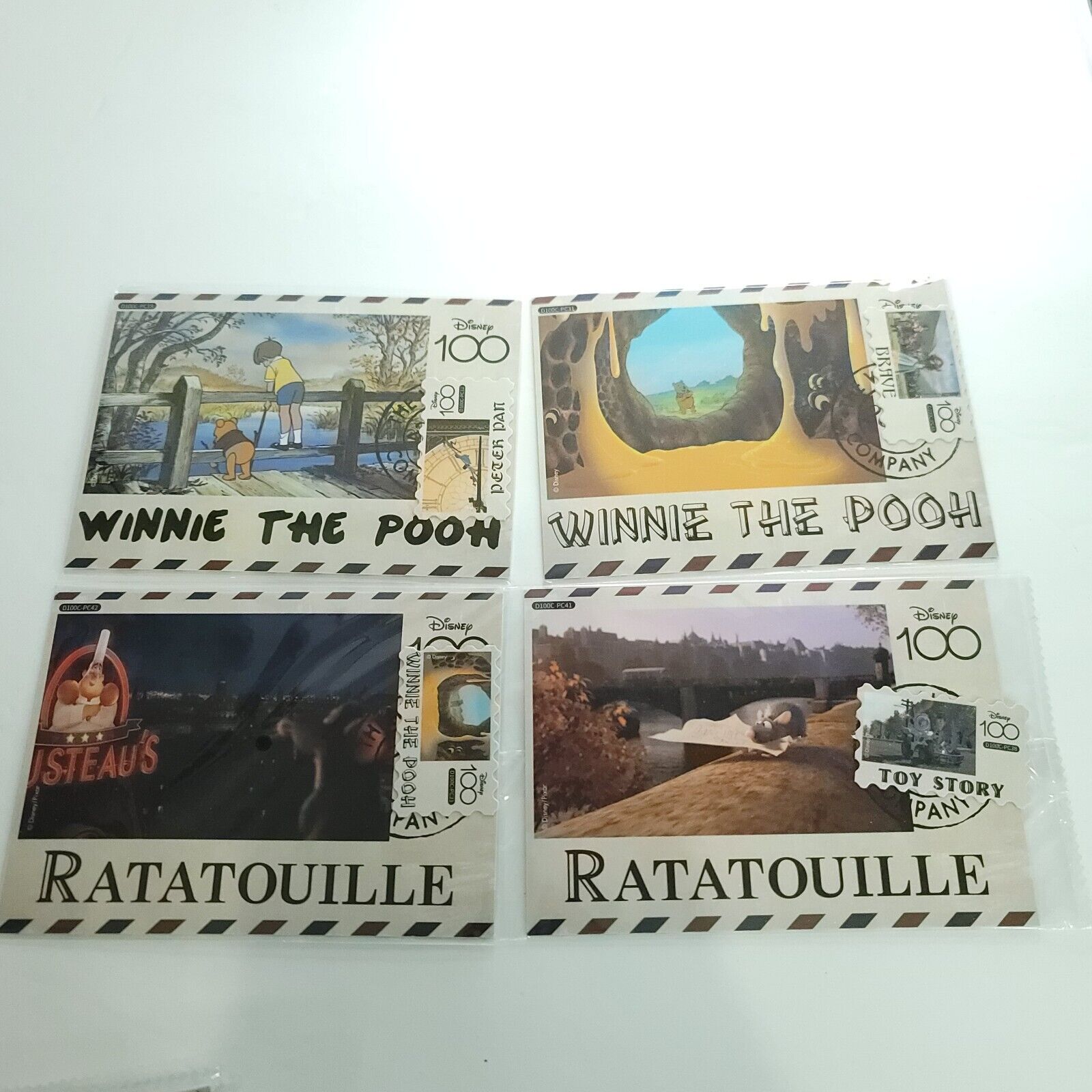 Ratatouille Winnie The Pooh 4 Cards Fun Disney 100 Carnival Postcard Stamp Vary