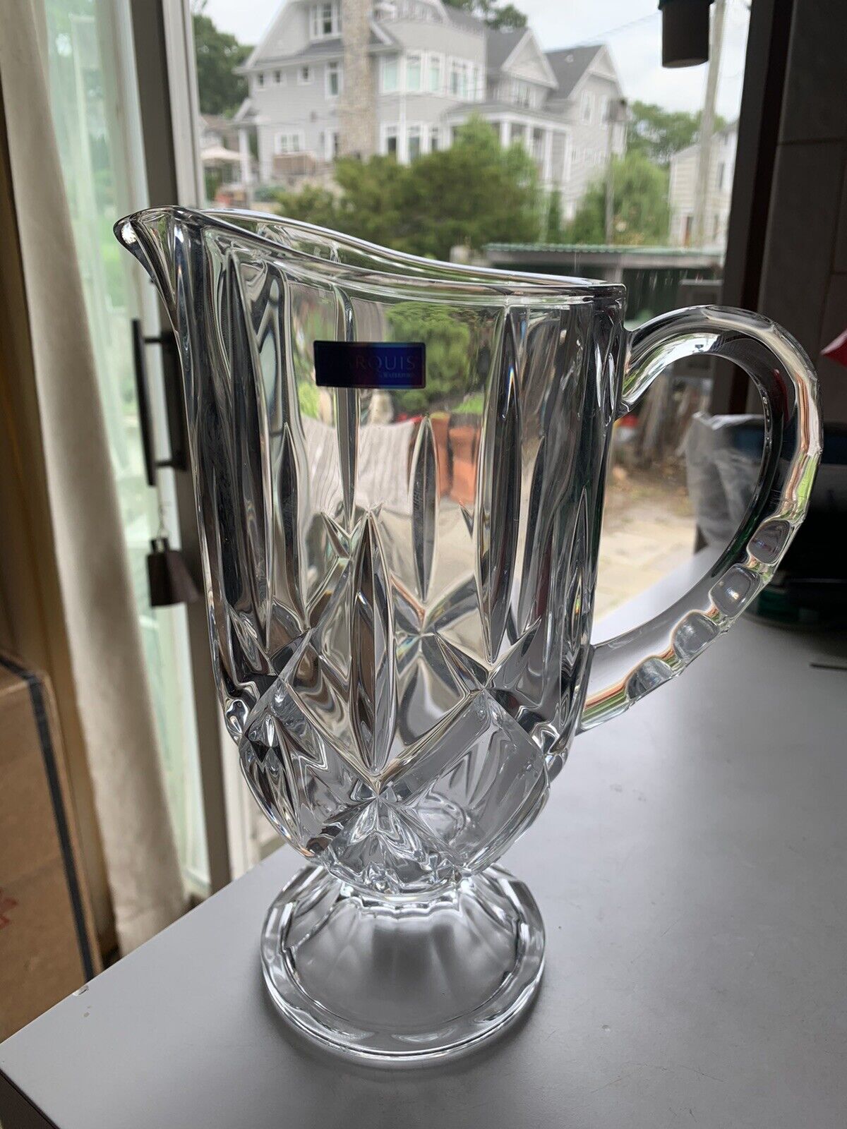 WATERFORD Lead Crystal Glass FOOTED PITCHER, 9-3/4”, New without Box, Pristine