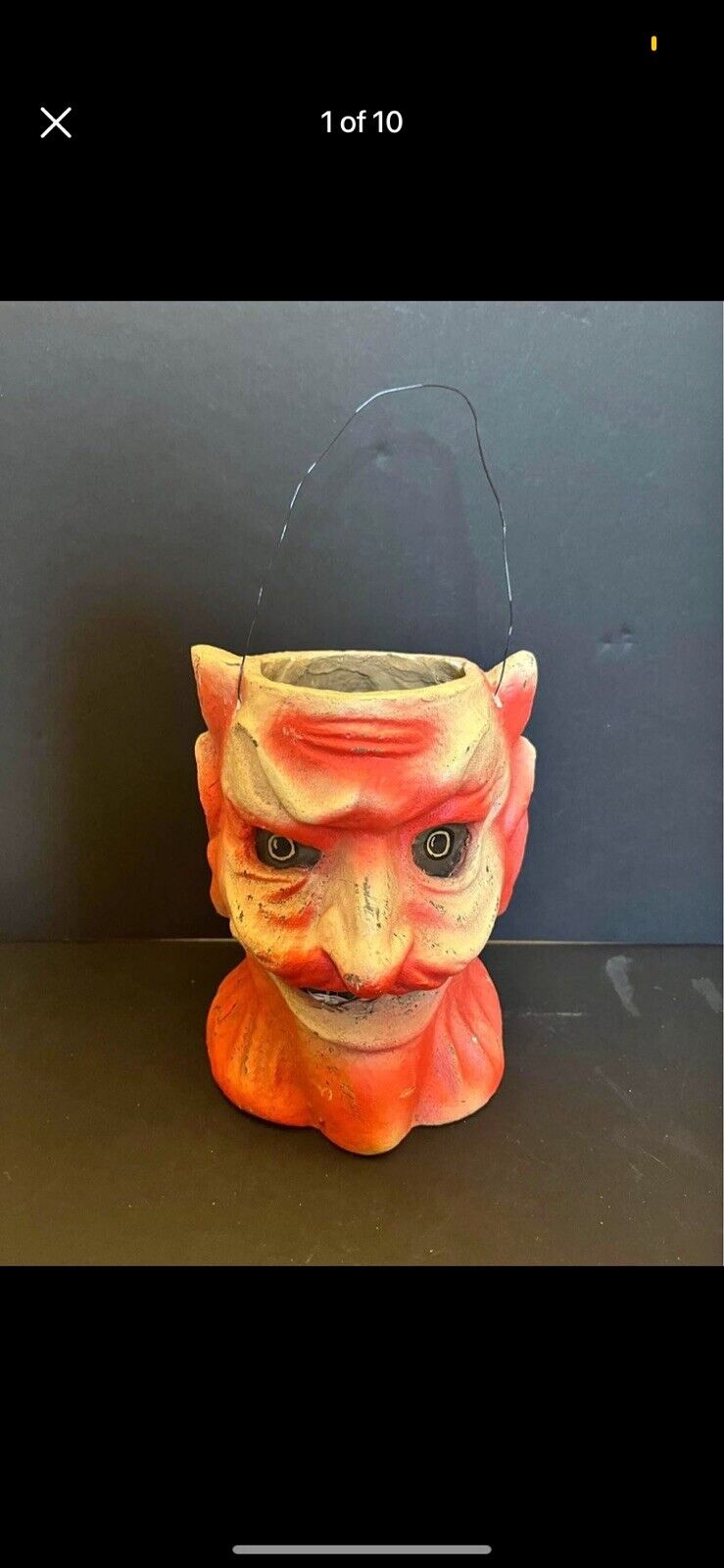 Rare Vintage Devil Satan Paper Mache Halloween Lantern / Pail 1990s