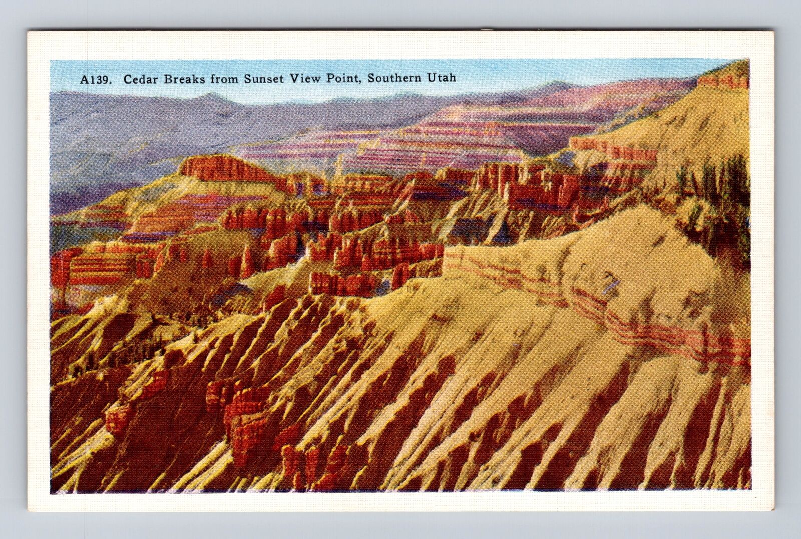 Southern UT-Utah, Cedar Breaks From Sunset View Point, Antique Vintage Postcard