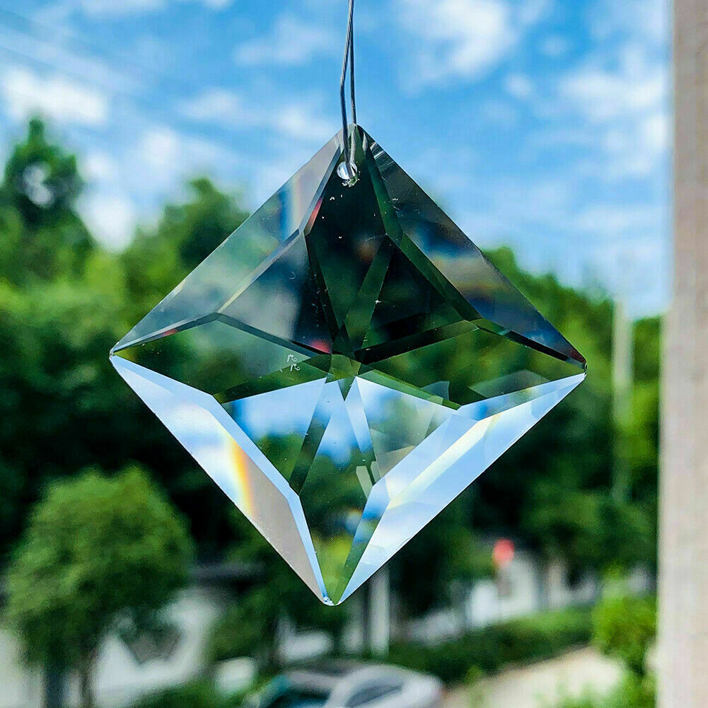 2PC 40MM Single Hole Square Bead Suncatcher Crystal Chandelier Glass Prism Decor