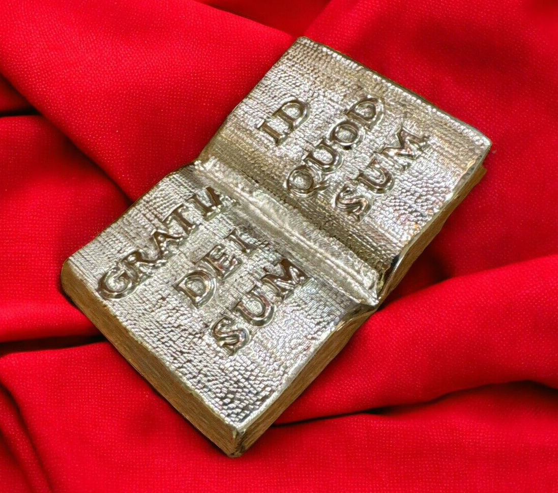Book Saint Paolo Gratia Dei Sum Id Quod 3 7/8x2 13/16in Foil Brass Bath Silver