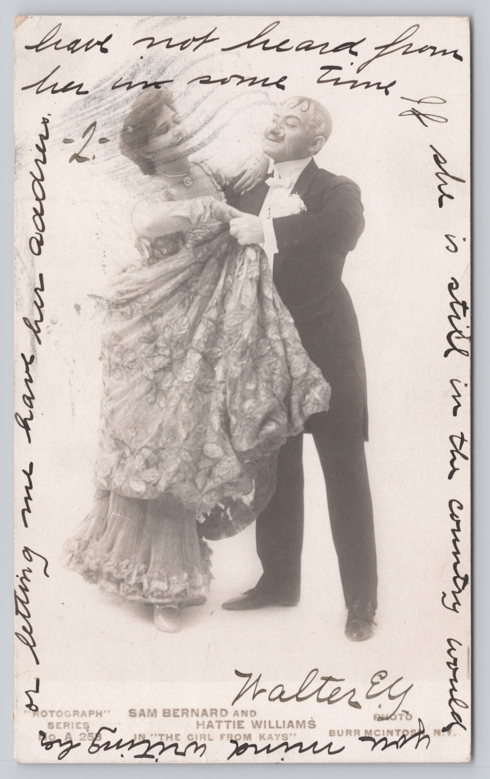 Sam Bernard & Hattie Williams Vaudeville Actors The Girl from Kays, RPPC c1905