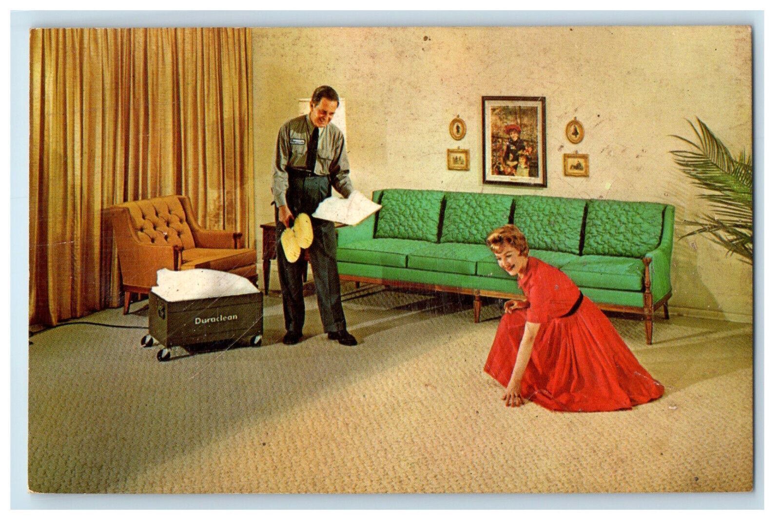 c1960s Lady Touching Floor, Duraclean Absorption Process Vintage Postcard
