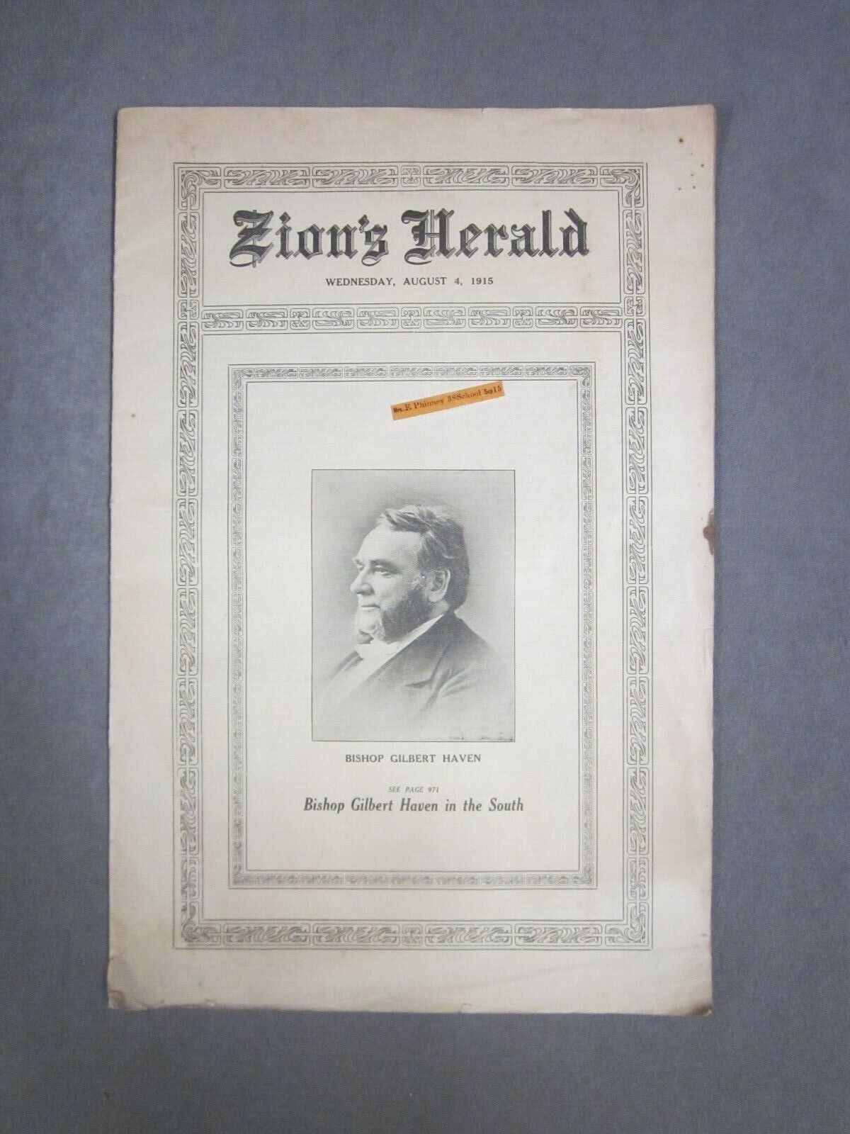 Methodist Newspaper   Zion's Herald   Weekly   Aug 4 1915   Published in Boston