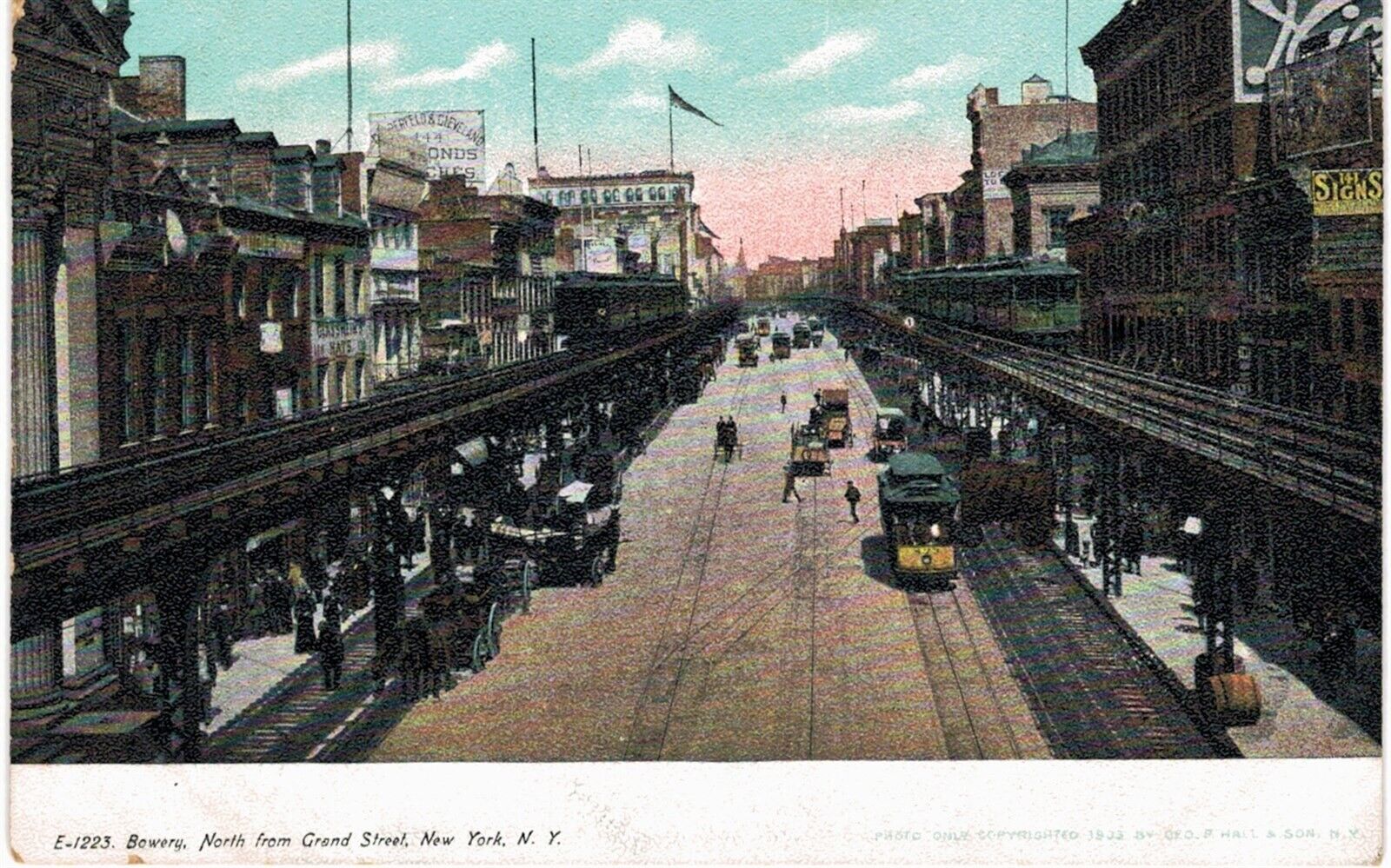 New York City Bowery North From Grand Elevated Trolley Near Mint Unused 1901 