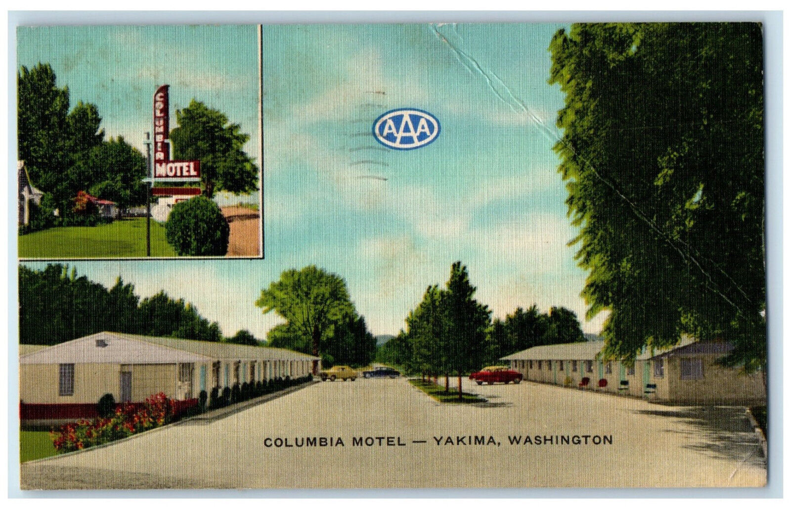 1956 Cars, Houses, West City Limits Columbia Motel Yakima Washington WA Postcard