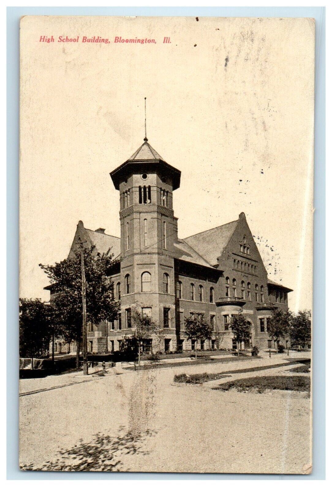 1908 High School Building Bloomington Illinois IL Posted Antique Postcard