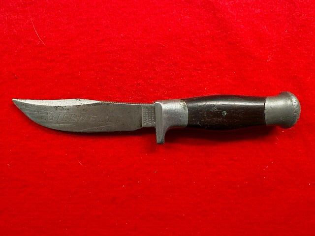 ANTIQUE 19th C MALEHAM & YEOMANS SHEFFIELD “GILLWELL” BELT KNIFE & SHEATH (895)