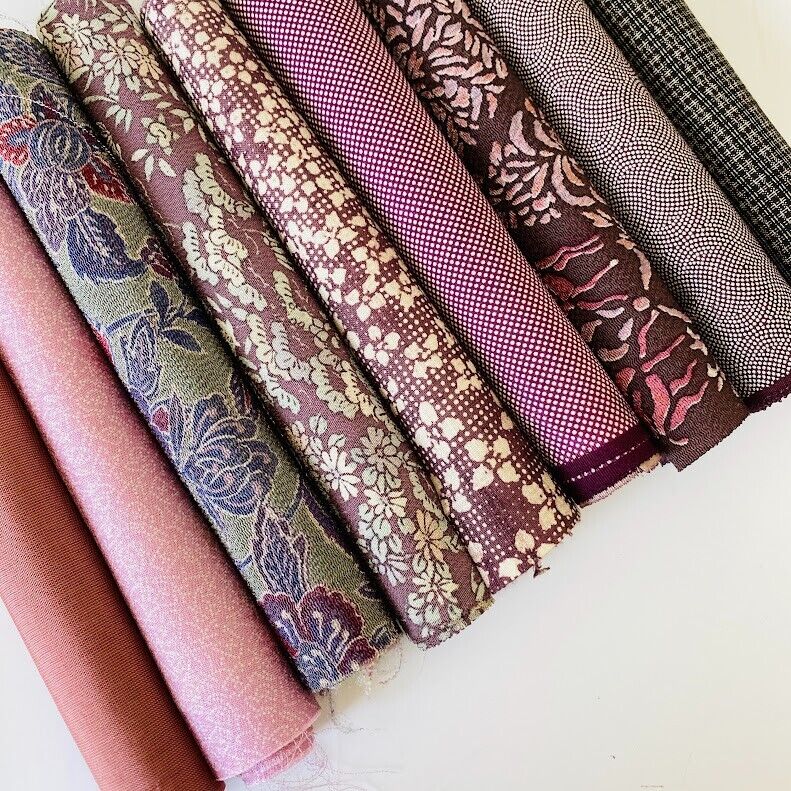 Bundle #102 Mauve Vintage Silk Fabric Scraps Japanese Kimono Fabric Bag