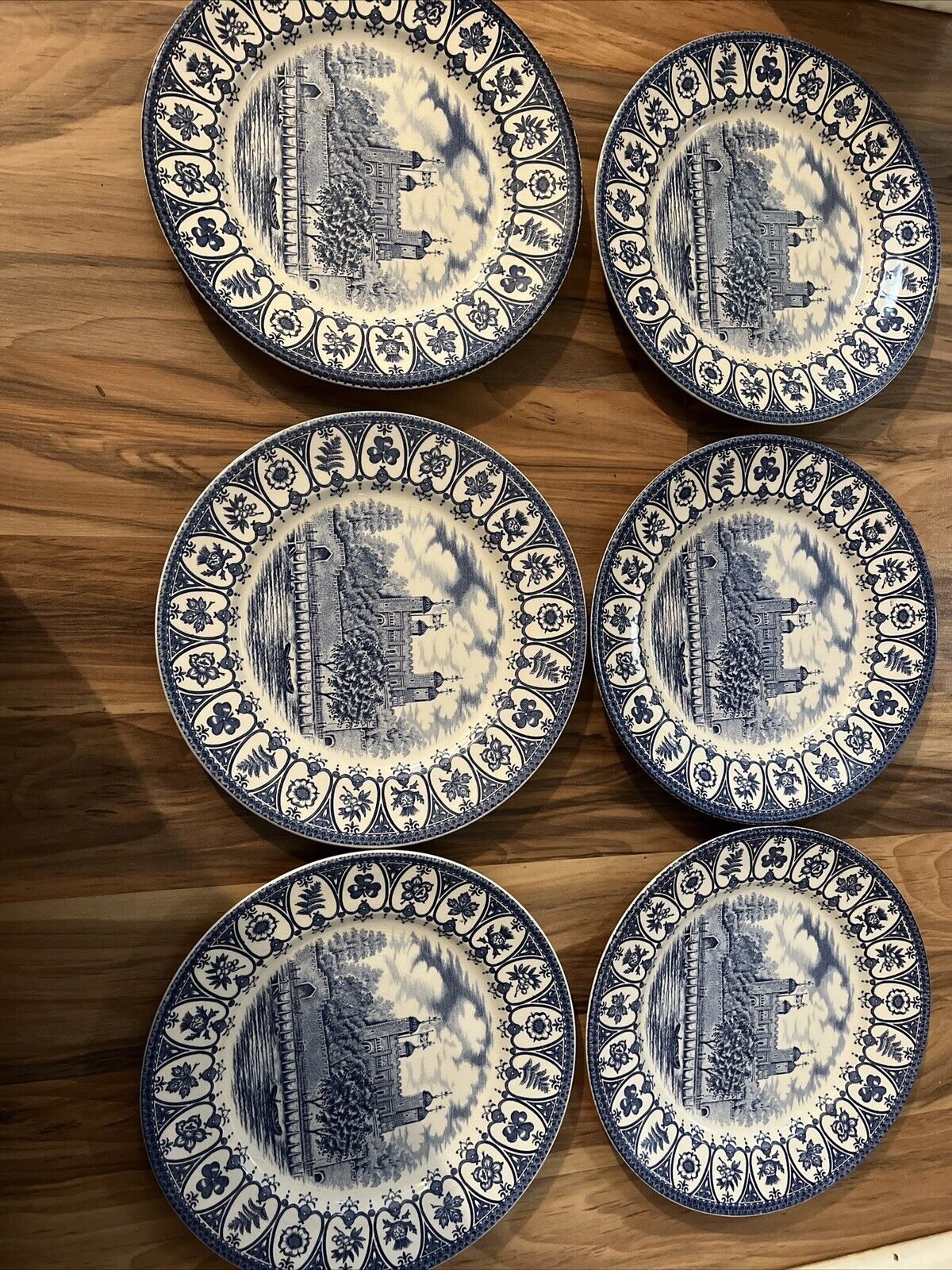 1977 Queen Elizabeth silver jubilee plates, blue and white, 9 1/2 inches long.