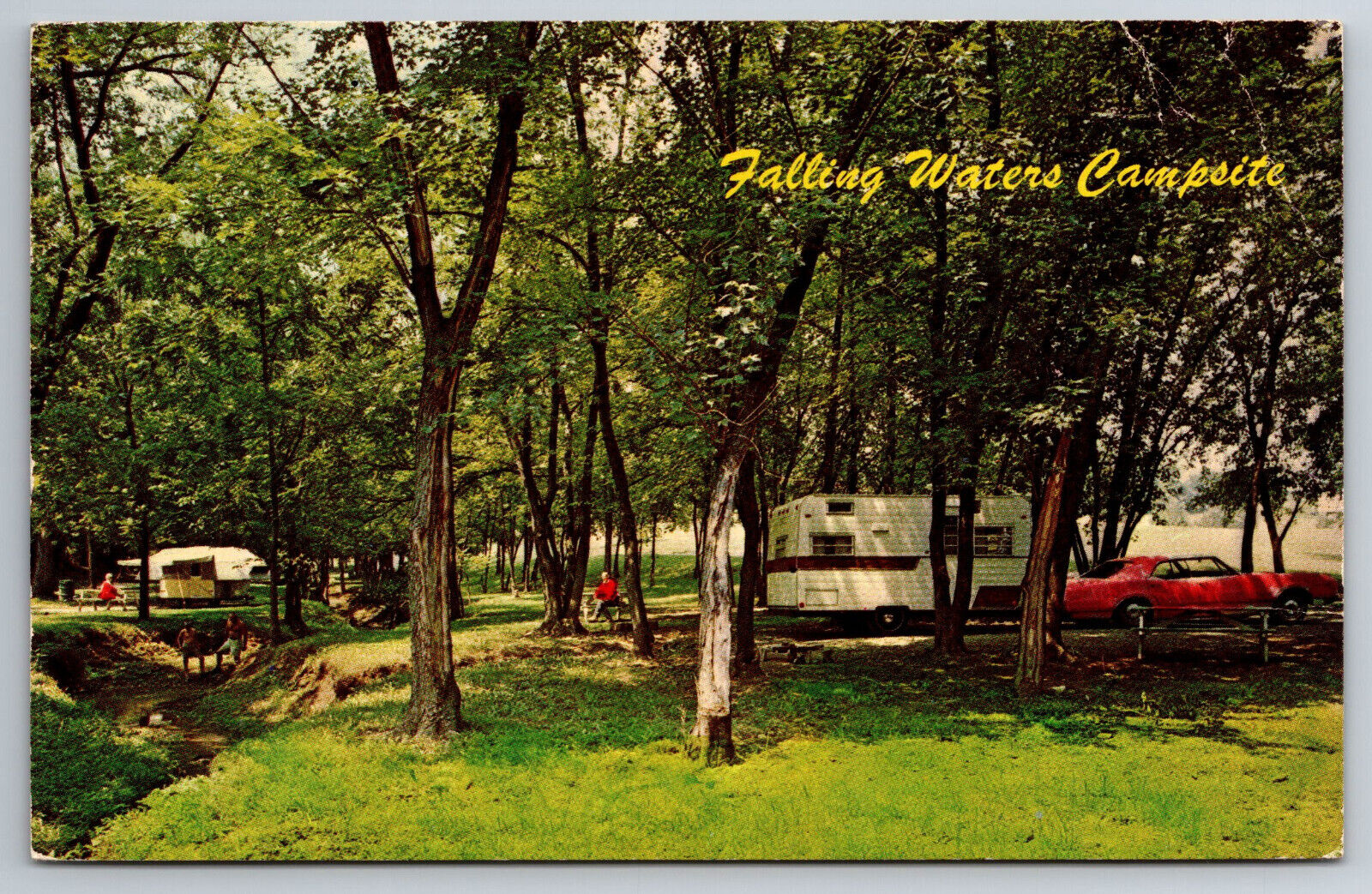 Vintage Postcard WV Falling Waters Campsite  Old RVs Cars -1906