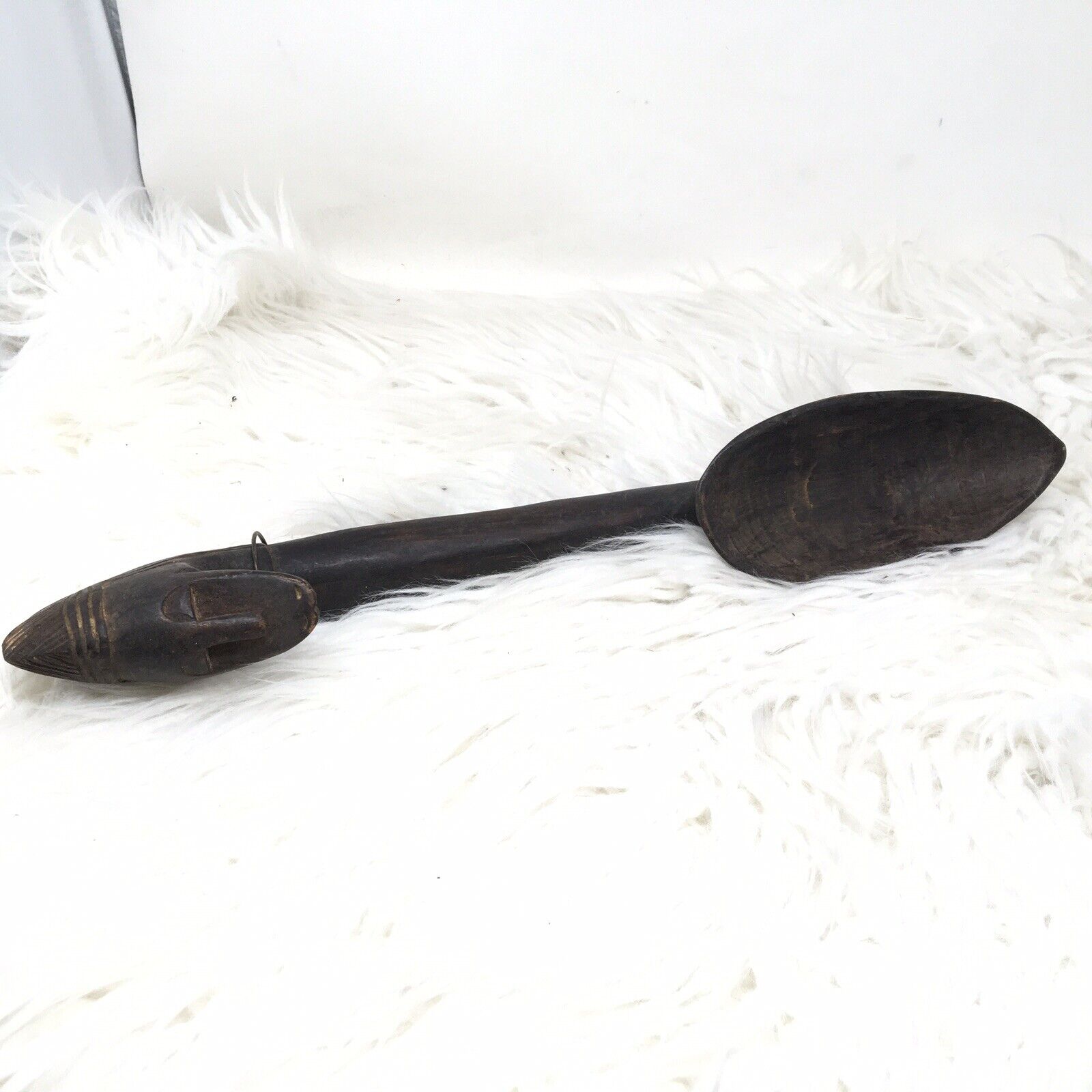 Vintage African Art Senufo People Carved  Wooden Ceremonial Spoon 17.5“ Long