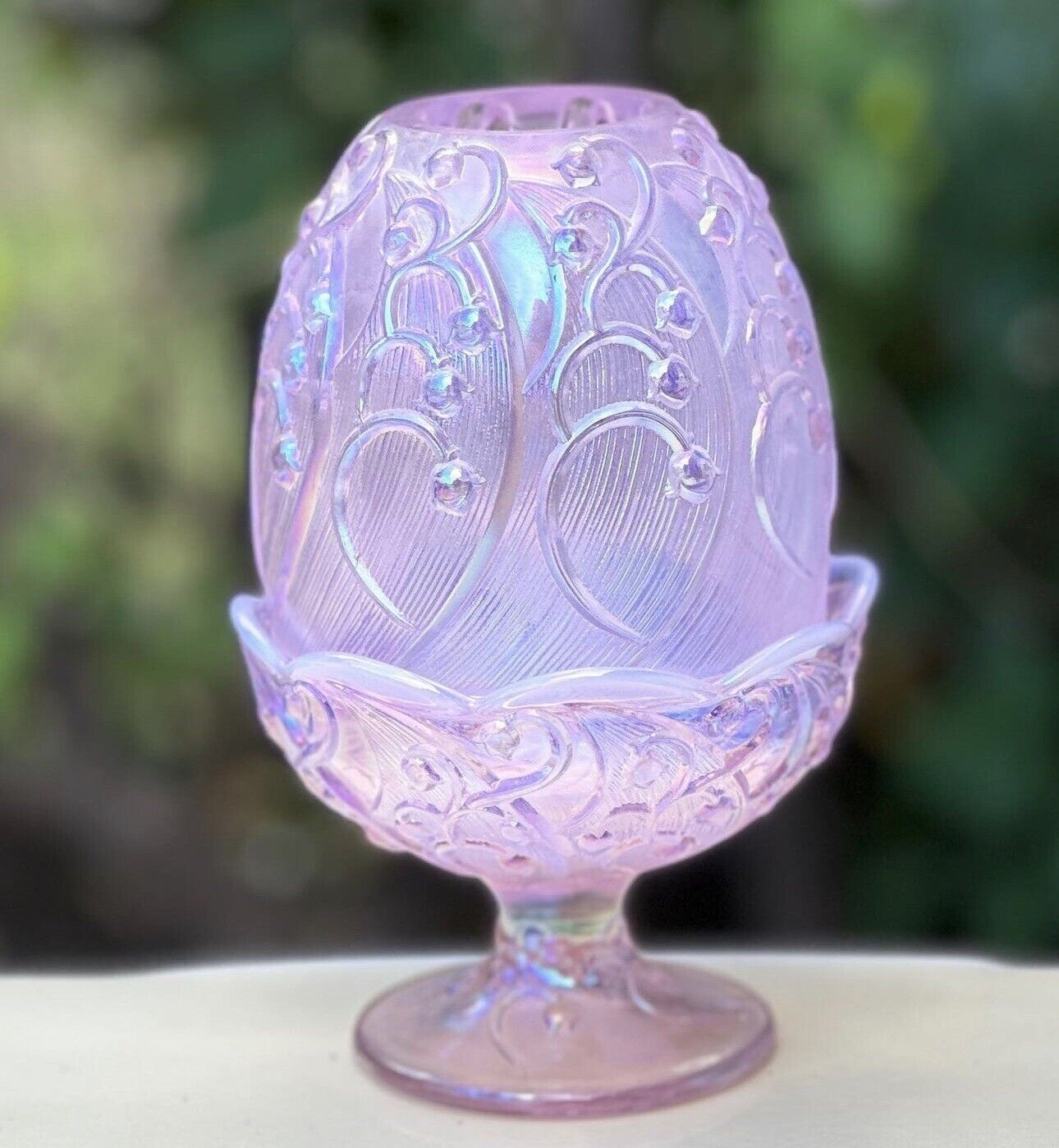 Fenton Lily of the Valley Iridescent   Pink Opalescent Art Glass fairy lamp 