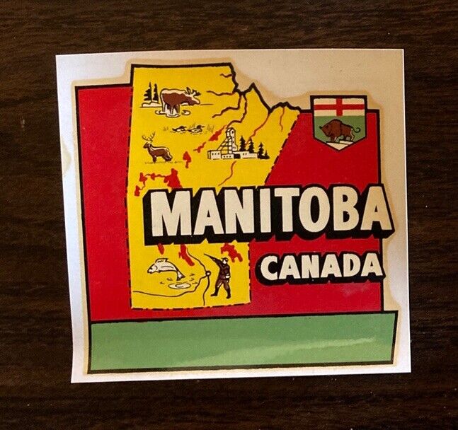 Vintage 1960’s MANITOBA Canada Decal, Provincial Map, Tourist, Travel, Souvenir