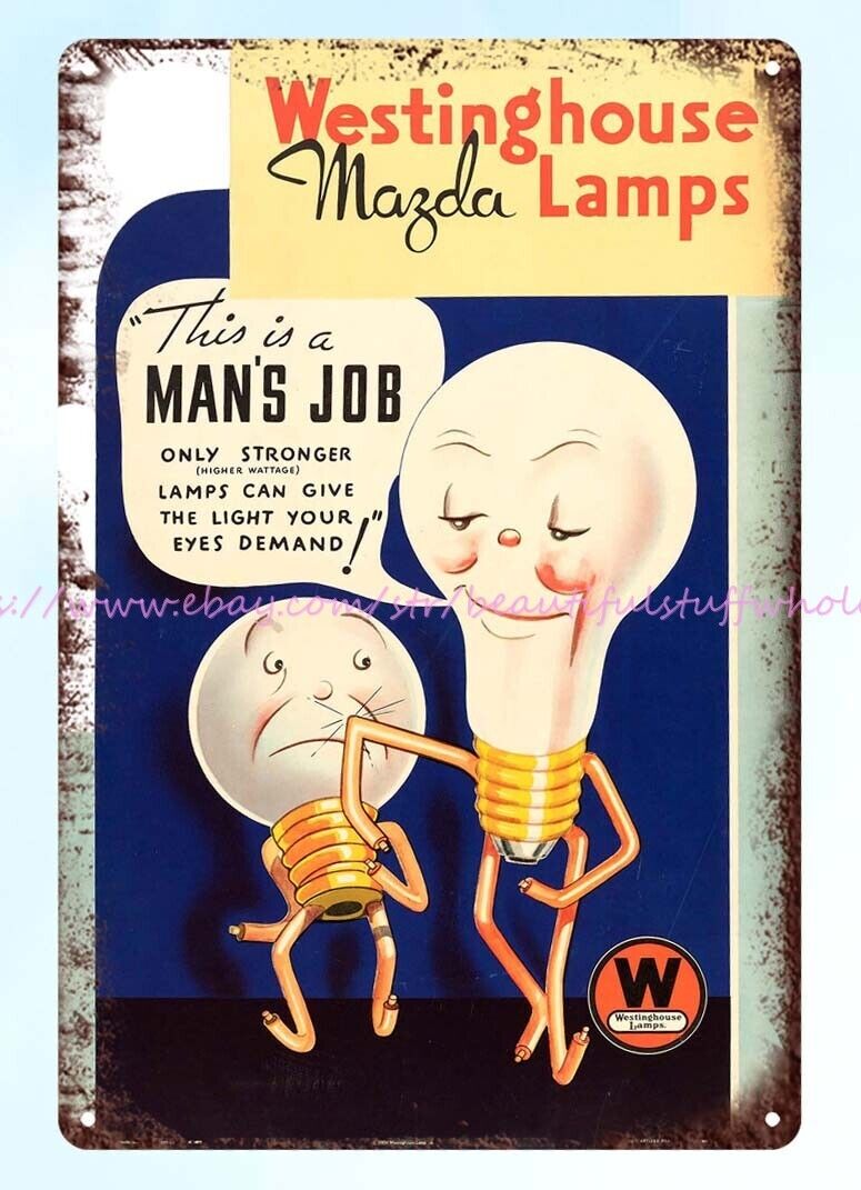 1934 WESTINGHOUSE MAZDA LAMPS metal tin sign inexpensive wall decor