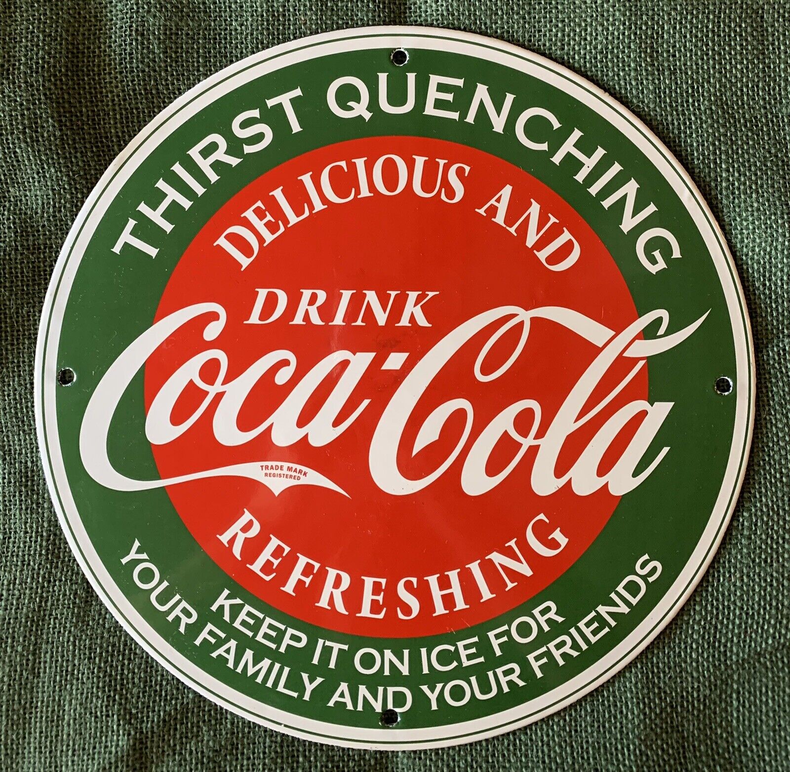 VINTAGE STYLE COCA COLA PORCELAIN ADVERTISING SIGN “THIRST QUENCHING “12 INCH