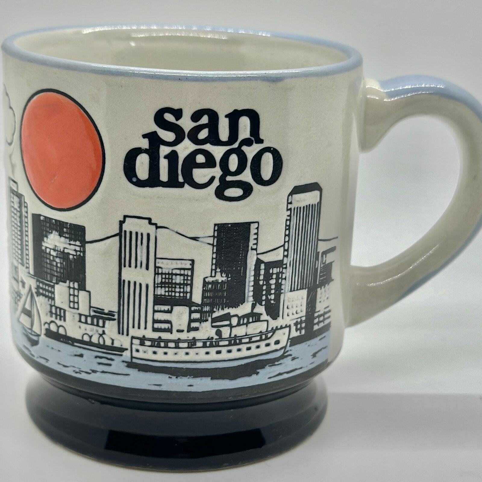 Vintage San Diego California Skyline Coffee Cup Embossed Stoneware