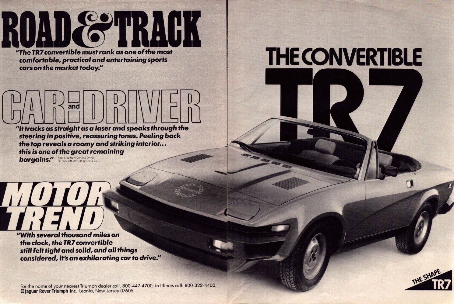 1979 Triumph TR7 Automobile TWO PAGE Print Ad Convertible Sports Car British