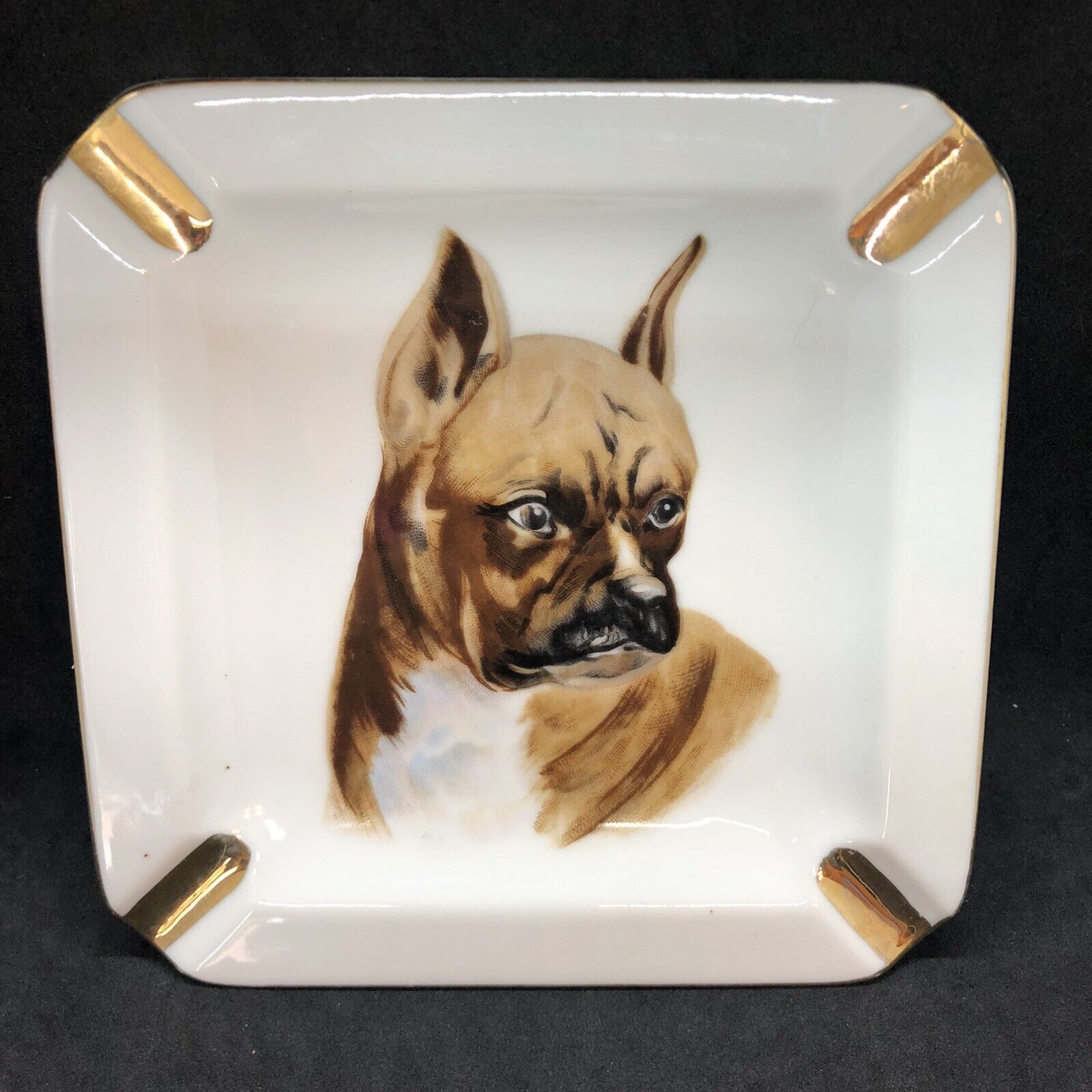Vintage Boxer Dog Ashtray Trinket Dish Mid Century Ucagco Japan Ceramic Tray