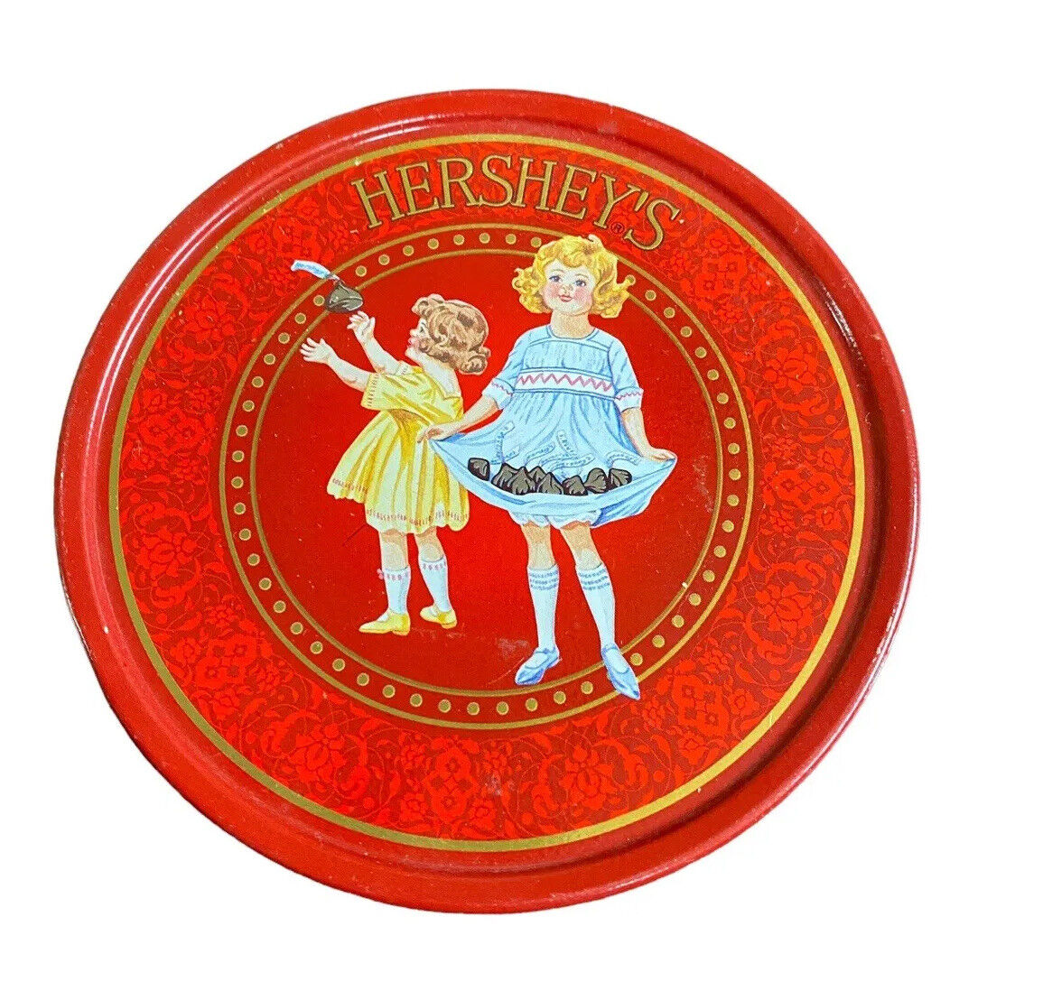 Vtg Hersheys 1921 Red Metal Tin Can Girls Gift Box Candy 1920s Small Chocolate