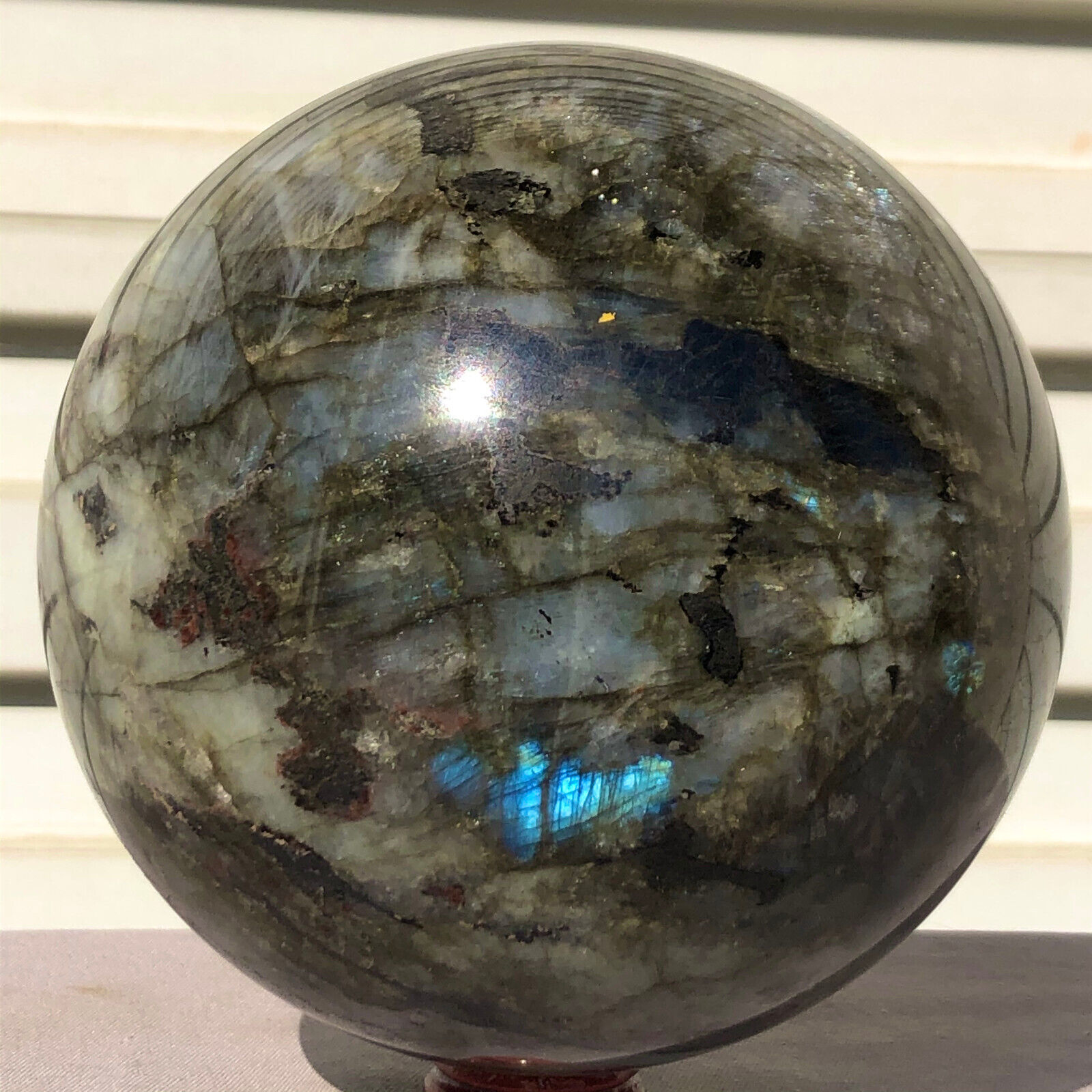 7.6lb  Natural labradorite ball rainbow quartz crystal sphere gem reiki healing