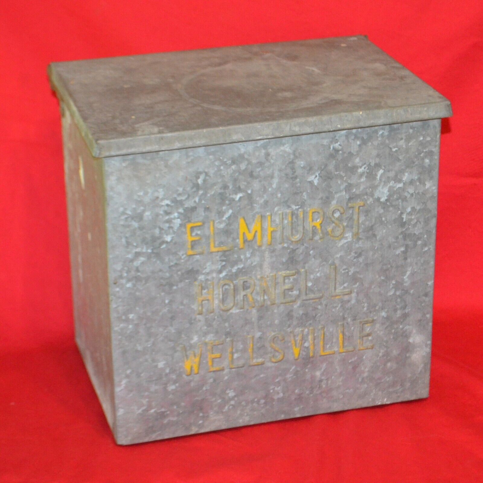 Vintage Steel Milk Man Box Elmhurst Dairy Hornell Wellsville NY Message Inside