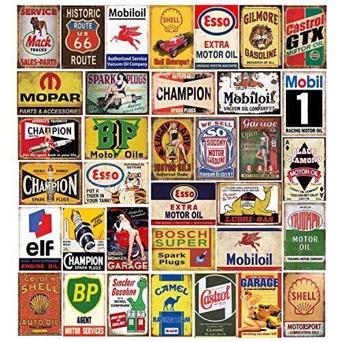Tin Signs 35 Pieces Reproduced Vintage Gas Oil Retro Advert Antique Metal Signs 