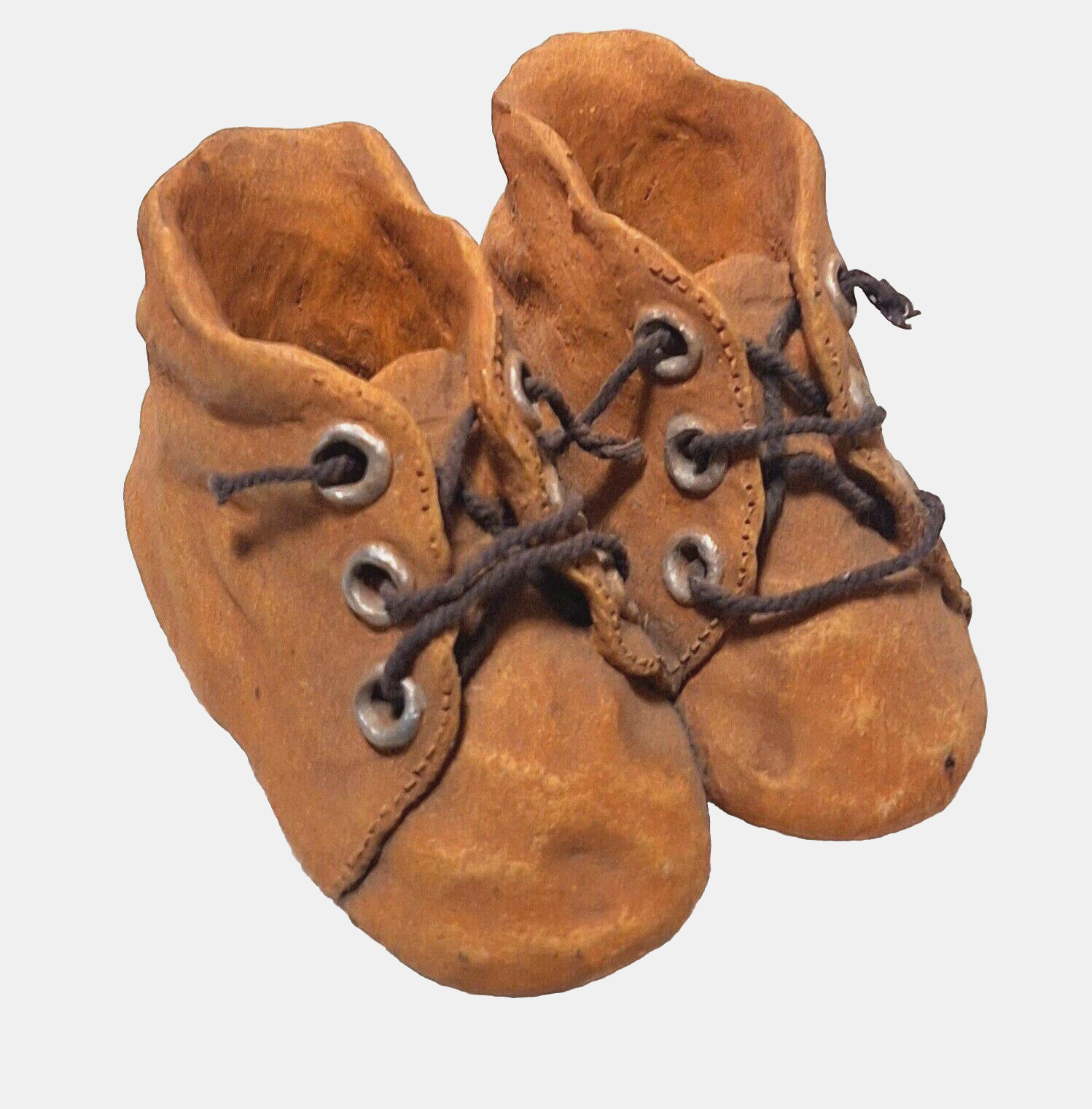 RARE Vintage Heavy Clay Pottery Pair of Brown Buster Baby Shoes