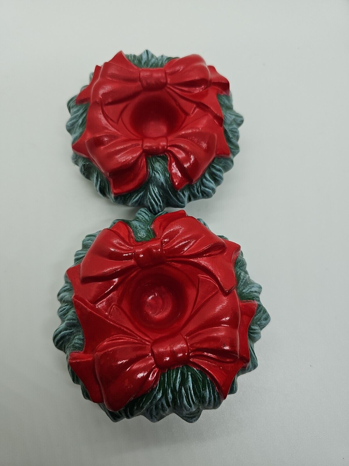 2 Vintage Tampa Mold Holiday Christmas Wreath Candle Holders 
