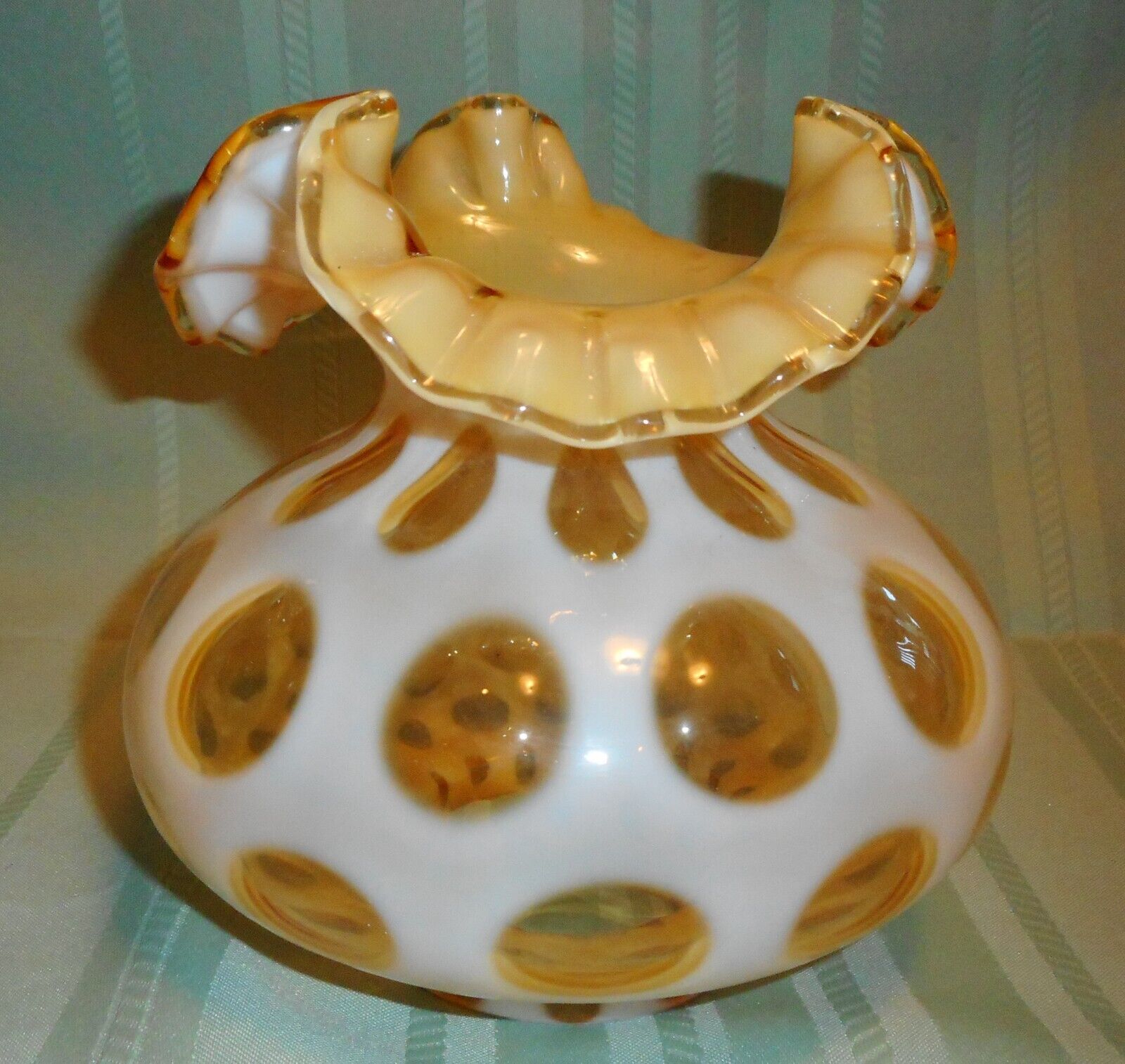 Vintage Fenton Ruffled Honeysuckle Yellow Opalescent Coin Dot Lamp Shade Only