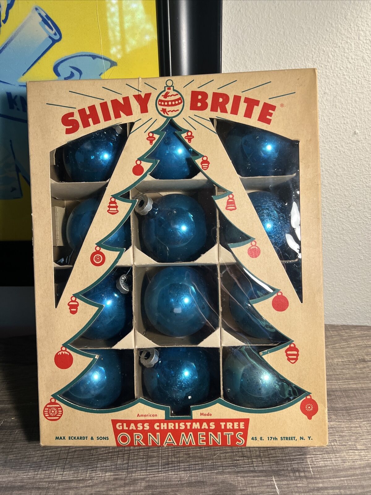 Vintage BIGGER Shiny Brite Ornaments Blue With Original Box LARGE