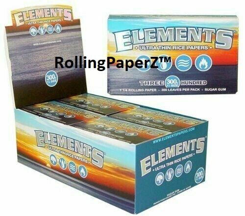 FULL BOX OF ELEMENTS 300 Rice Rolling Papers 1 1/4 size - 20 PACKS/ 6000 sheets 