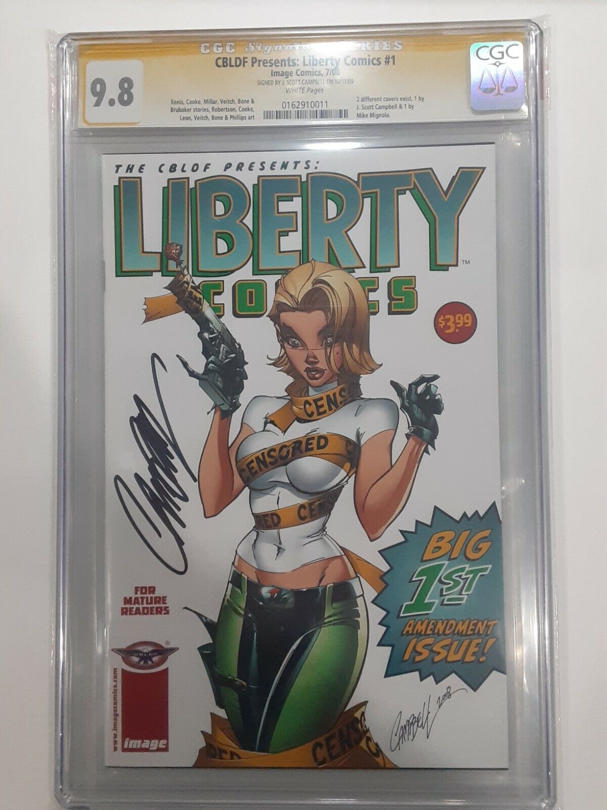 CBLDF Presents Liberty Comics #1 G.Ennis CGC 9.8 SS Signed by J. Scott Campbell