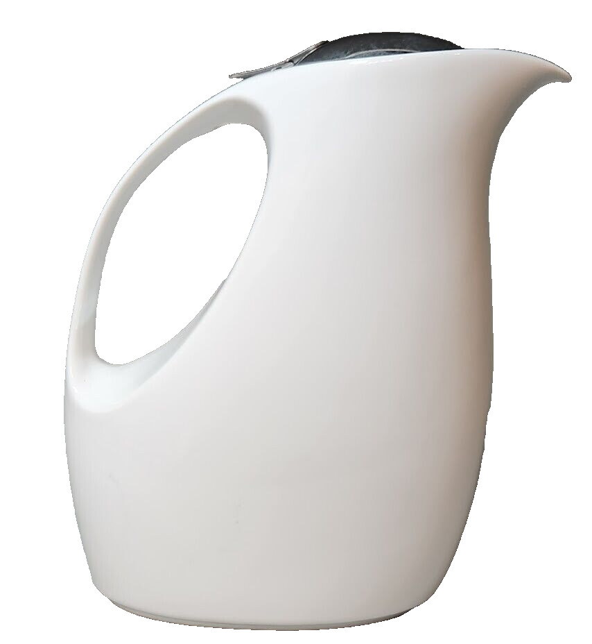 BEE HOUSE White Ceramic Tea Pot Japan 52 oz Stainless Steel Strainer Infuser EUC