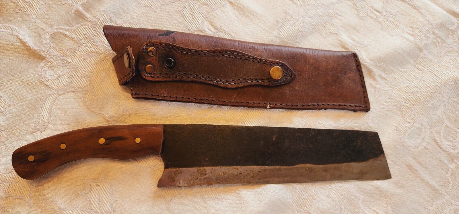 pre-owned handmade knife and sheath 9.5 in 