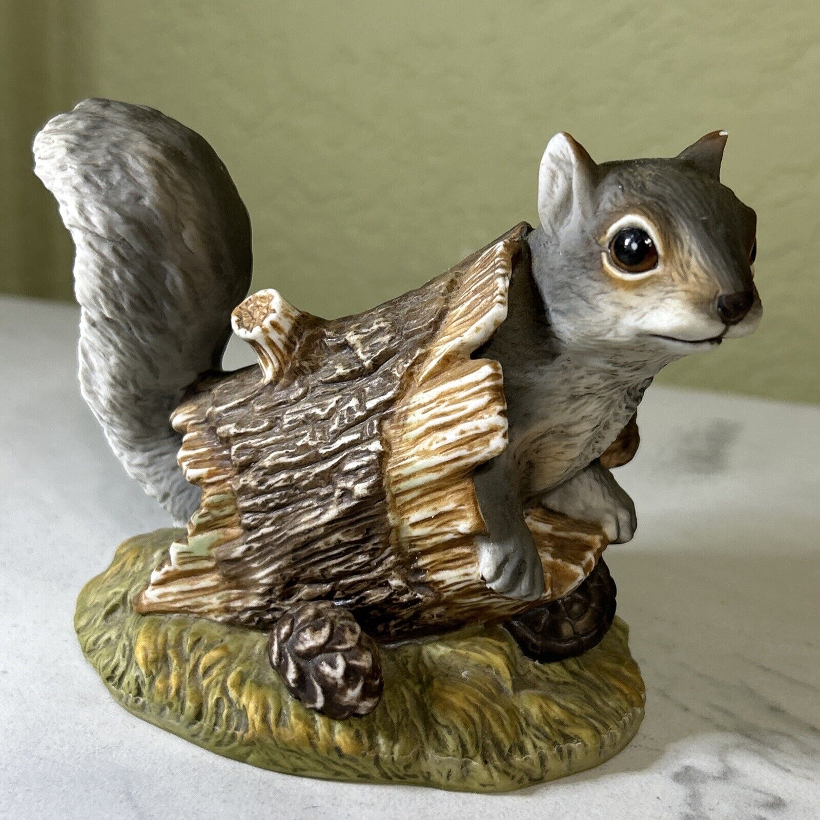 Squirrel In Log  Porcelain Figurine Vintage 1986 Masterpiece Porcelain by HOMCO