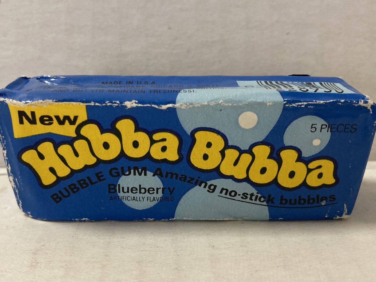 Vintage Wrigley\'s 1980’s HUBBA BUBBA BLUEBERRY Bubble Gum 5 Piece NOS--Sealed