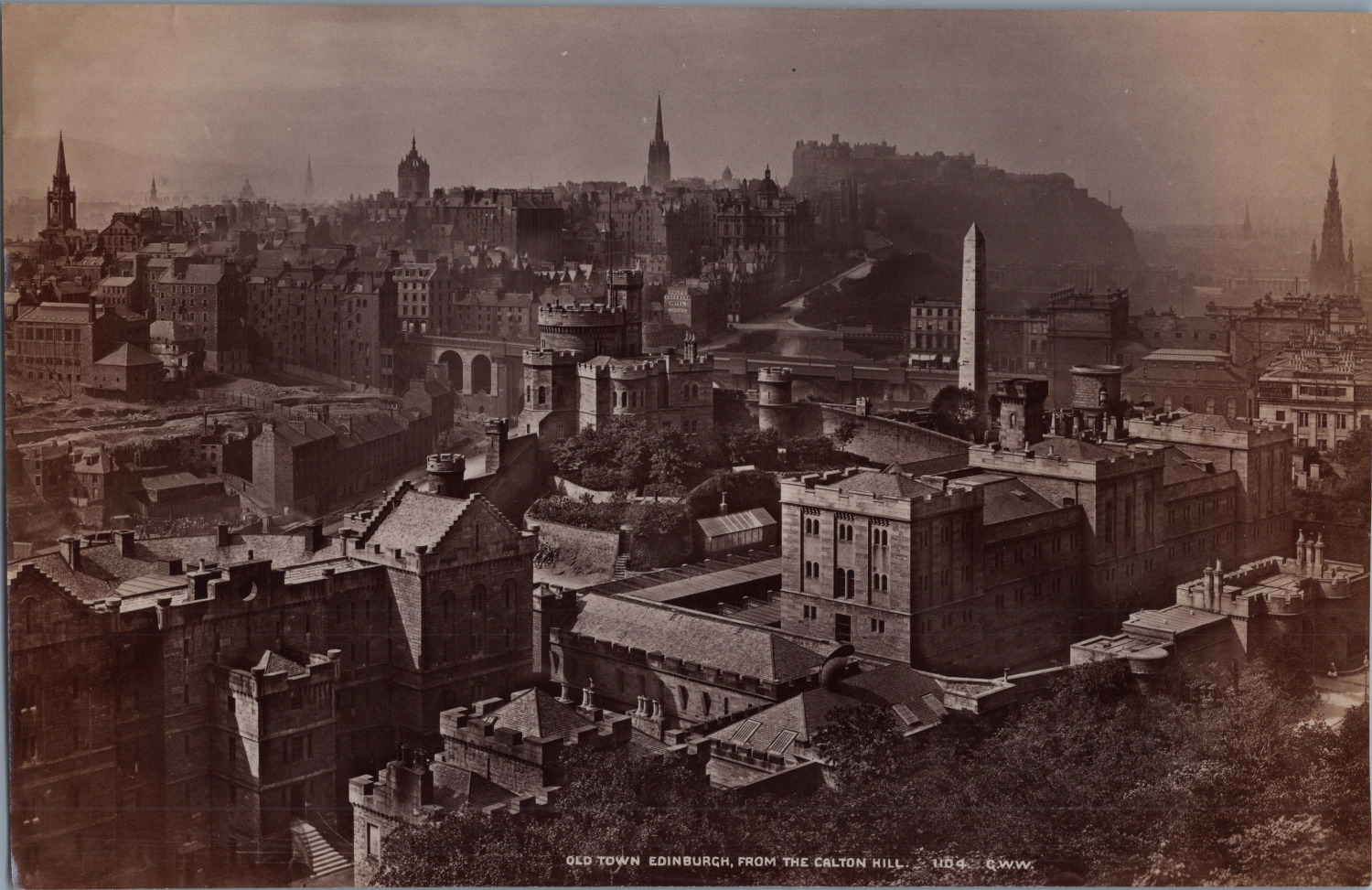 Scotland, Edinburgh, from the Calton Hill, Photo. G.W.W. Vintage Albumen Print,