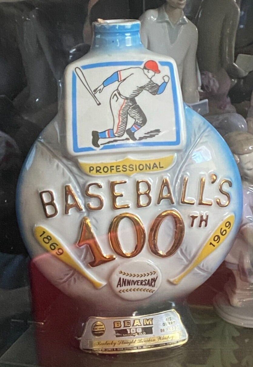 Vintage Jim Beam Baseball 100th Anniversary 1869-1969 Collector Whiskey Decanter