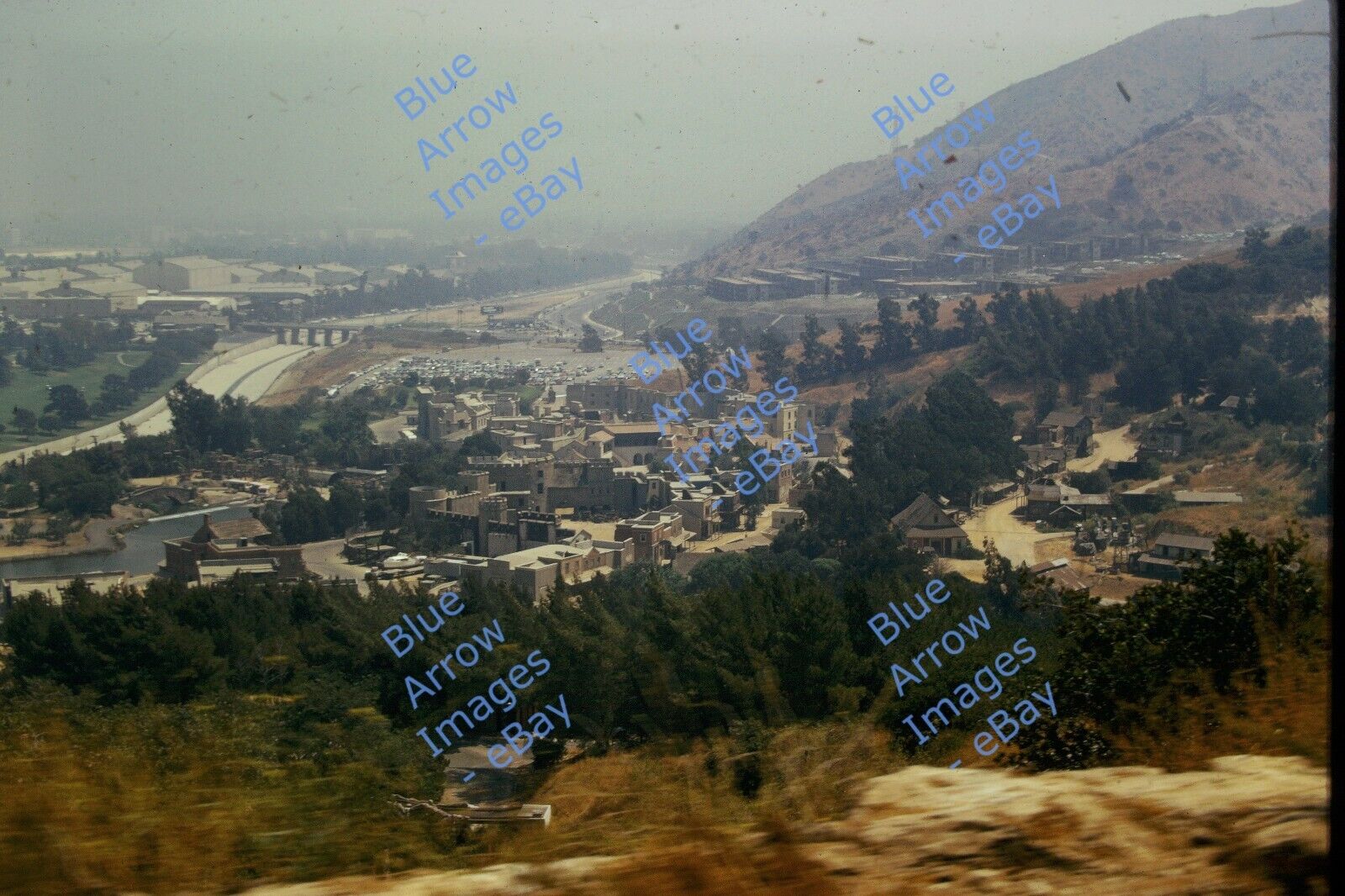 1974 35mm slide Universal Studio Tour Backlot View of Los Angeles River #1582