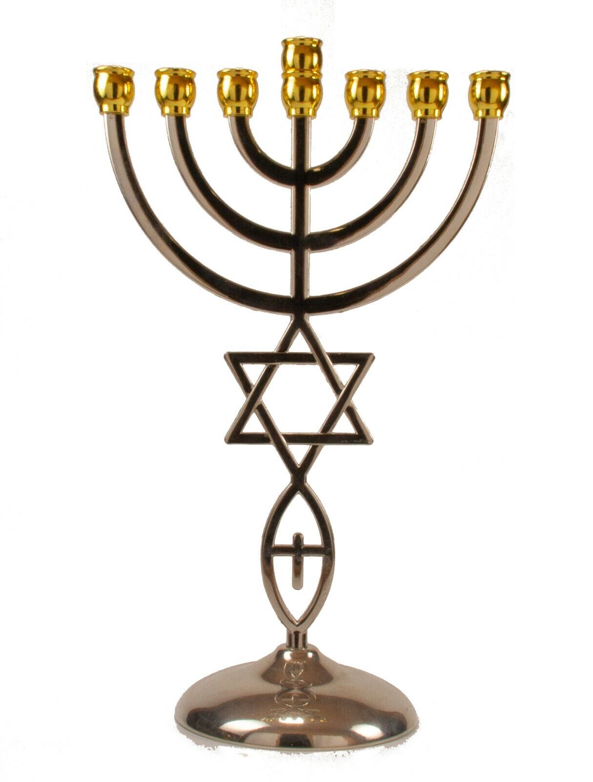 Messianic Jewish Star of David 7 Branch Silver w/ Gold Tips 7 Branch Menorah   