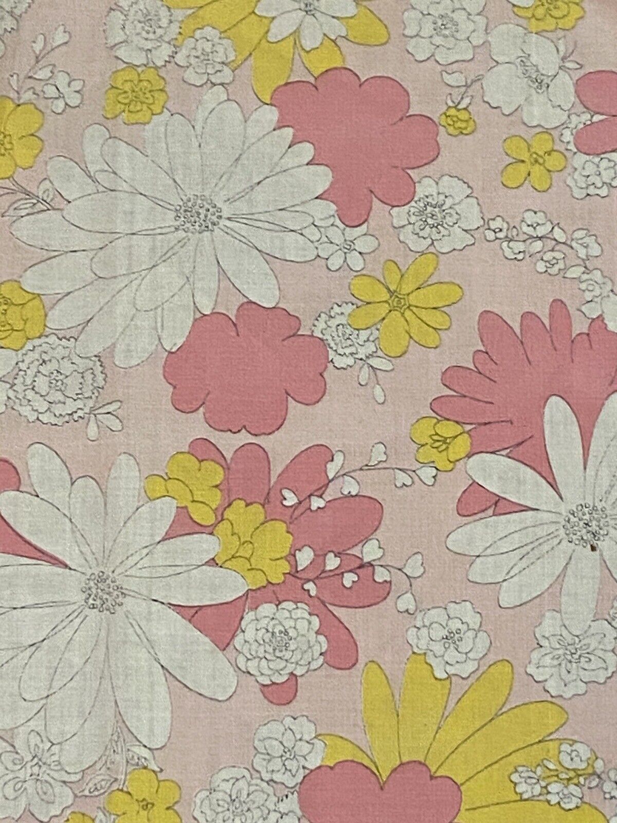 Vintage Cannon Fine Muslin  Blossom Festival Flower Twin Flat Sheet Pink Yellow