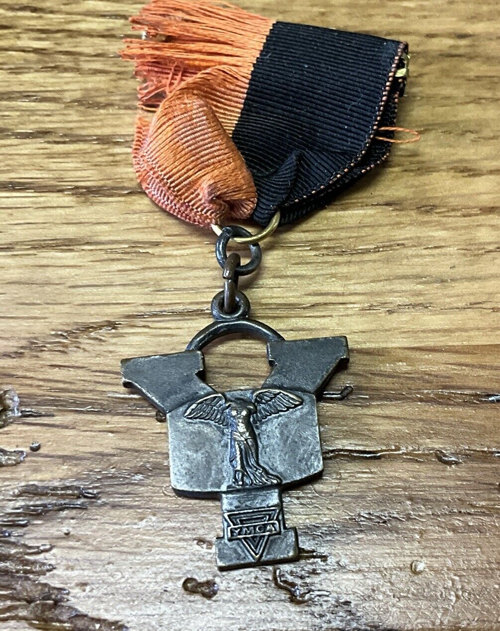 Antique Vintage YMCA Bronze Medal Award Ribbon Pin. Missing Head