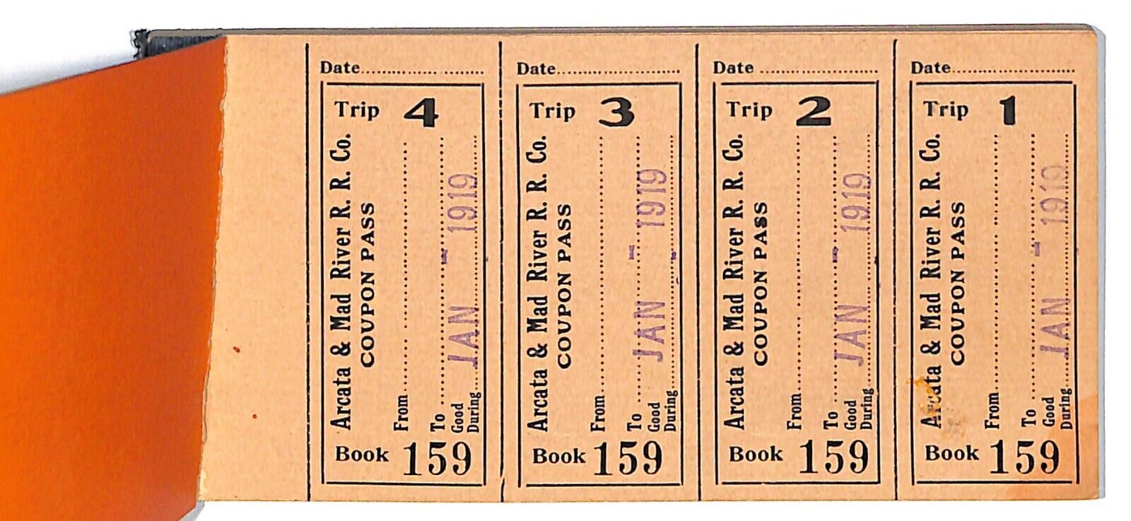 Arcata & Mad River Railroad AMR 1919 Complete 48-Ride Ticket Booklet VGC Scarce