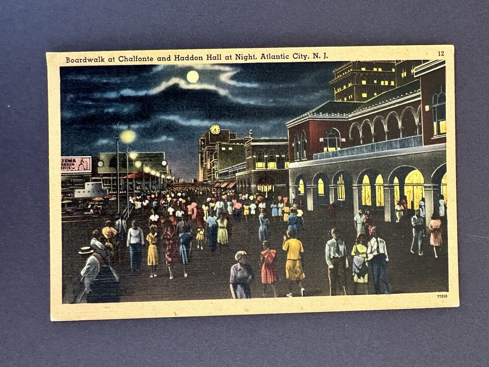 Boardwalk Chalfonte & Haddon Hall Night Atlantic City New Jersey Postcard D149