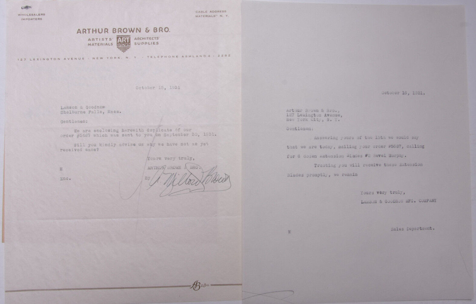 1931 Lamson Goodnow Arthur Brown Brothers NYC Hand Written Ephemera L835A