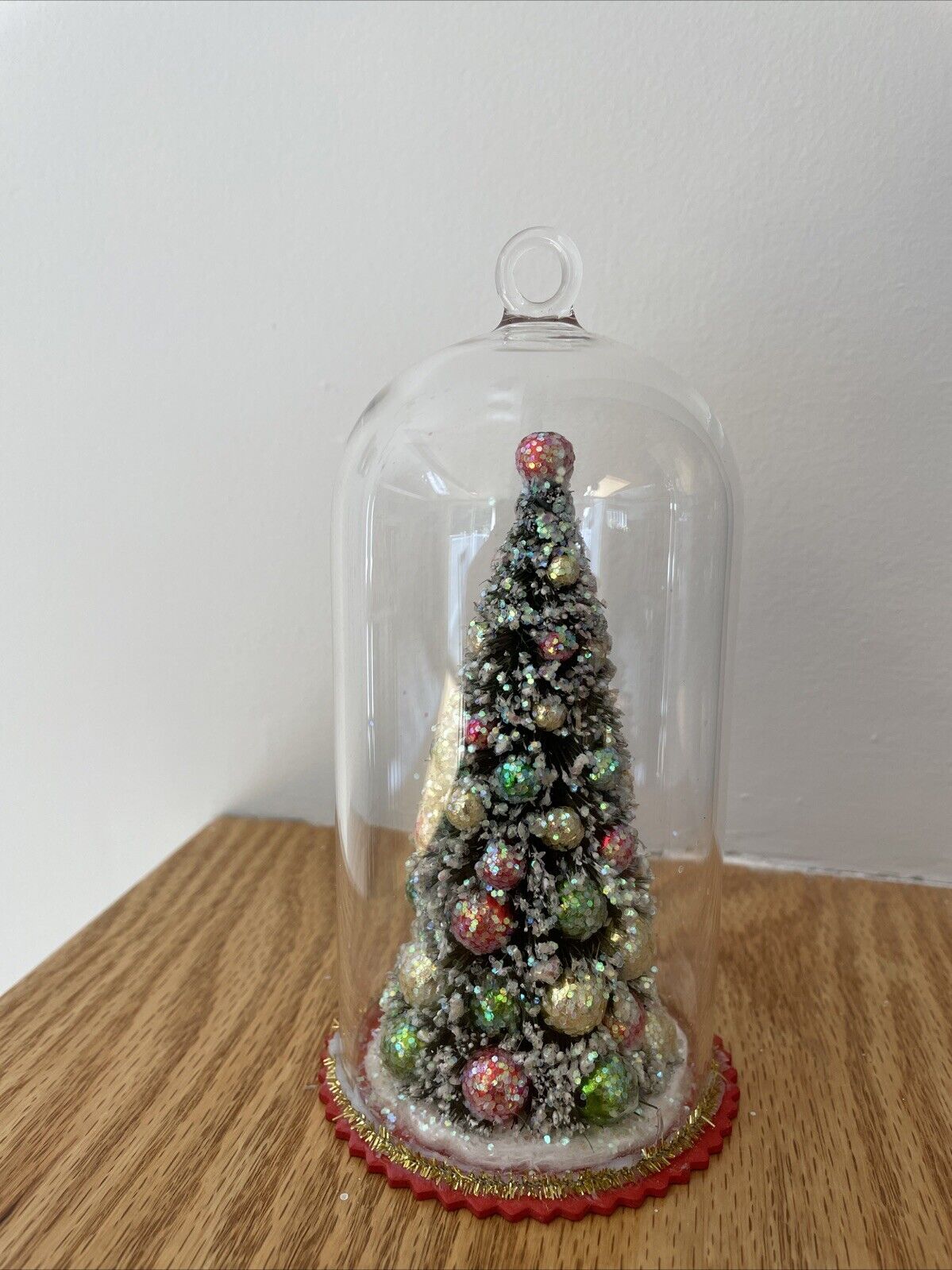 Vintage Christmas Tree Glass Cloaked Dome 5.75” Heavily Decorated Ornament