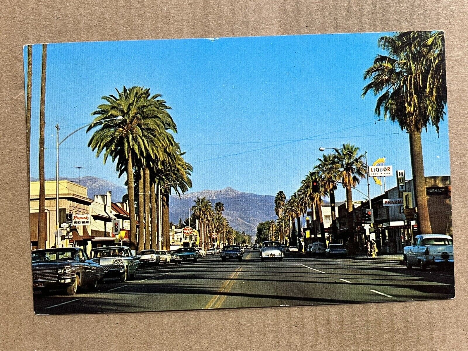 Postcard Hemet CA California Street View Pharmacy Drug Store Old Classic Cars