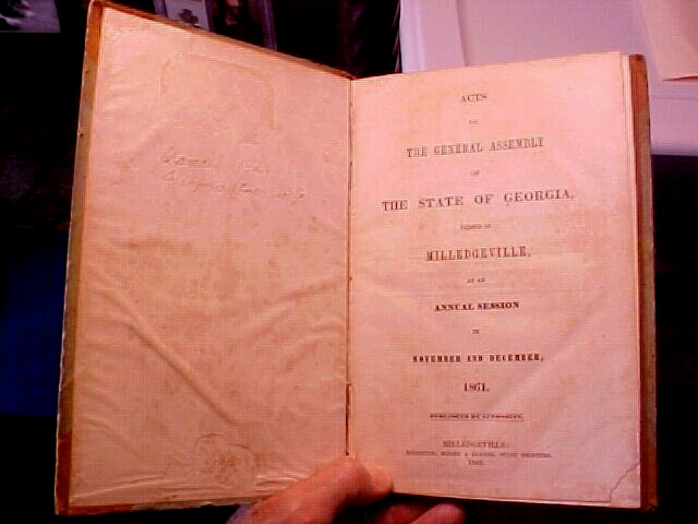 1861-1862 Confederate Imprint HARDBACK Book GEORGIA ACTS Milledgeville 160 Pages